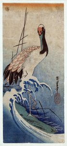 Crane in Waves by Utagawa Hiroshige